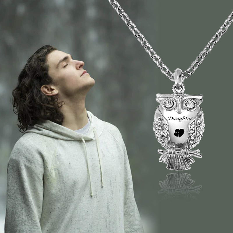 [Australia] - LuxglitterLin Owl Animal Cremation Urn Necklace for Ashes Crystal Memorial Keepsake Pendant Jewelry with Funnel Filler Kit for Dad Mom Grandma 