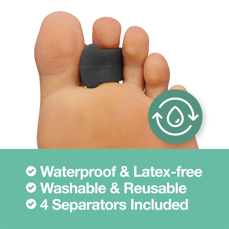 [Australia] - ZenToes Gel Toe Separators for Overlapping Toes, Bunions, Big Toe Alignment, Corrector and Spacer - 4 Pack (Black) Black 