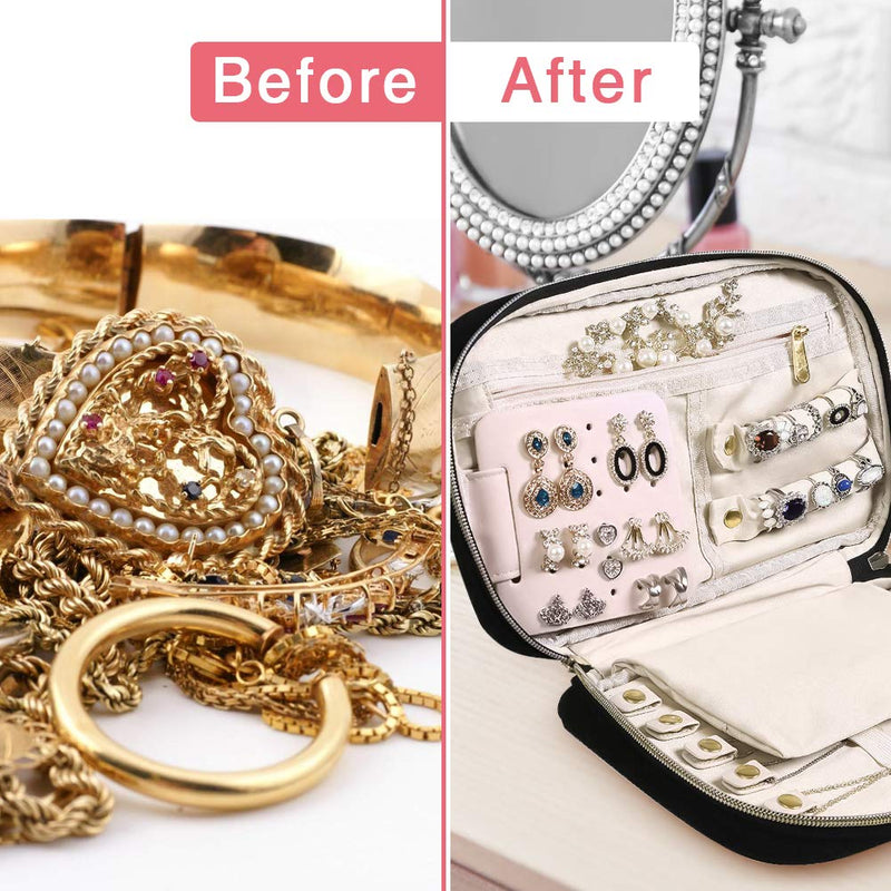 [Australia] - Travel Jewelry Organizer, Hanging Jewelry Organizer Roll Foldable Jewelry Case for Journey-Rings Necklaces Bracelets Earrings (Black) Black 