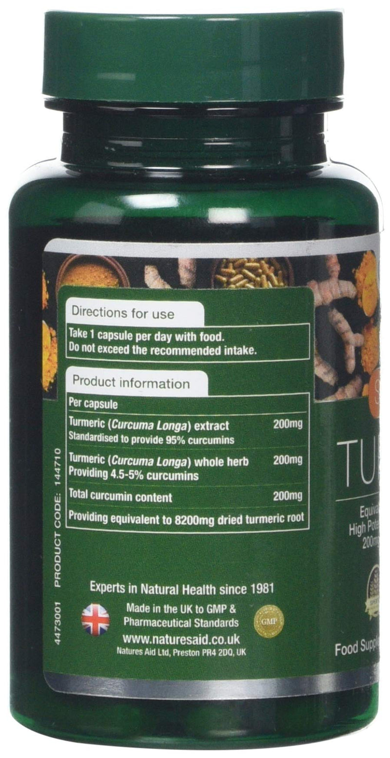 [Australia] - Natures Aid Turmeric 8200 mg, High Potency Extract plus Whole Herb, 200 mg Curcumins, Vegan, 30 Capsules 30 Count (Pack of 1) 