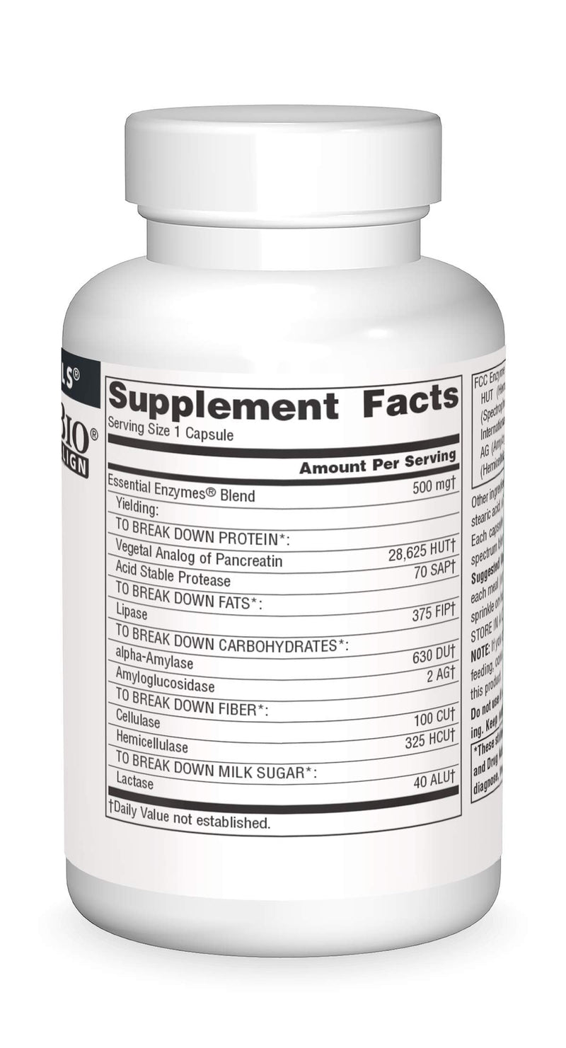 [Australia] - Source Naturals Essential Enzymes 500mg Bio-Aligned Multiple Supplement Herbal Defense For Digestion, Gas & Constipation Relief & Daily Digestive Health - Strong Immune System Support - 120 Capsules 120 Count (Pack of 1) 