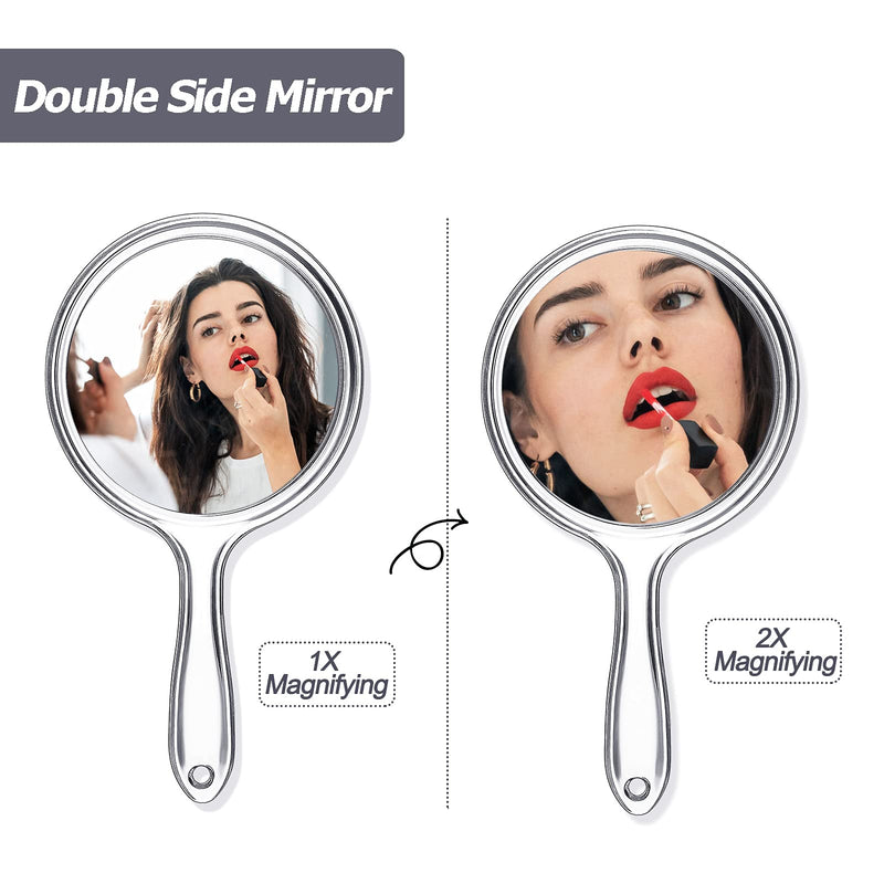 [Australia] - Hand Mirror Double-Sided Handheld Mirror 1X/ 2X Magnifying Mirror with Handle Transparent Hand Mirror Rounded Shape Makeup Mirror (Clear) Clear 