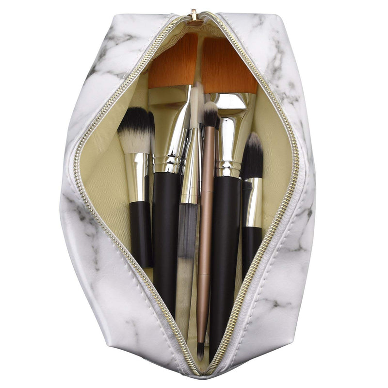 [Australia] - Marble Makeup Bag Organizer Portable Cosmetic Pouch Travel Brush Holder PU Handbag with Gold Zipper Pencil Storage Case for Women Purse White,7.5"x3.5"x2.8" Marble 