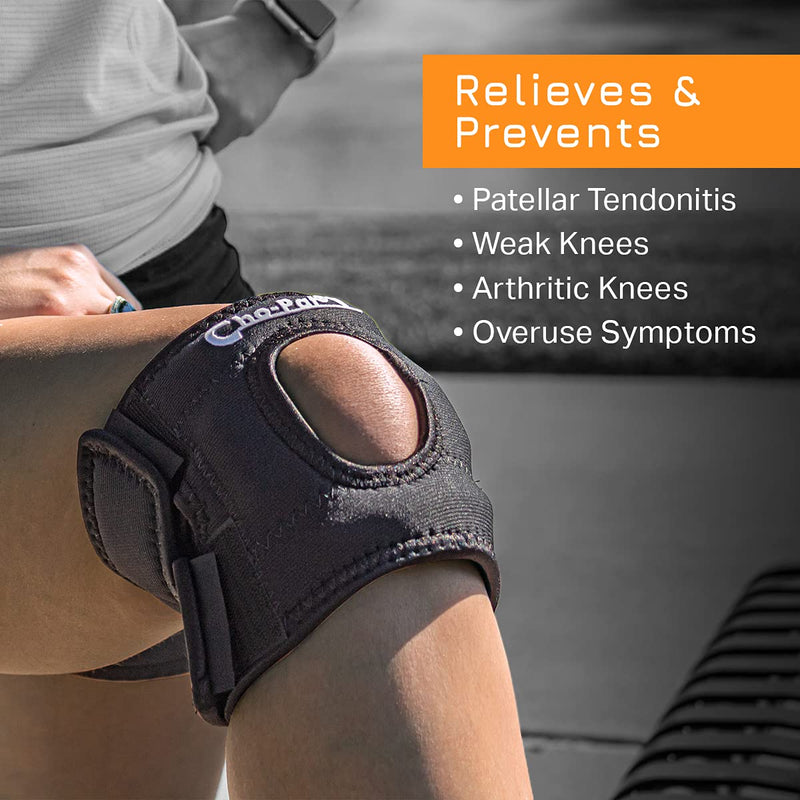 [Australia] - Cho-Pat Knee Stabilizer, Maximum Supported Pain Relief for Patellar Tendonitis, Arthritic Knees, and Overuse Syndromes, Left, Medium Left Knee - Medium (14"-16") Black 