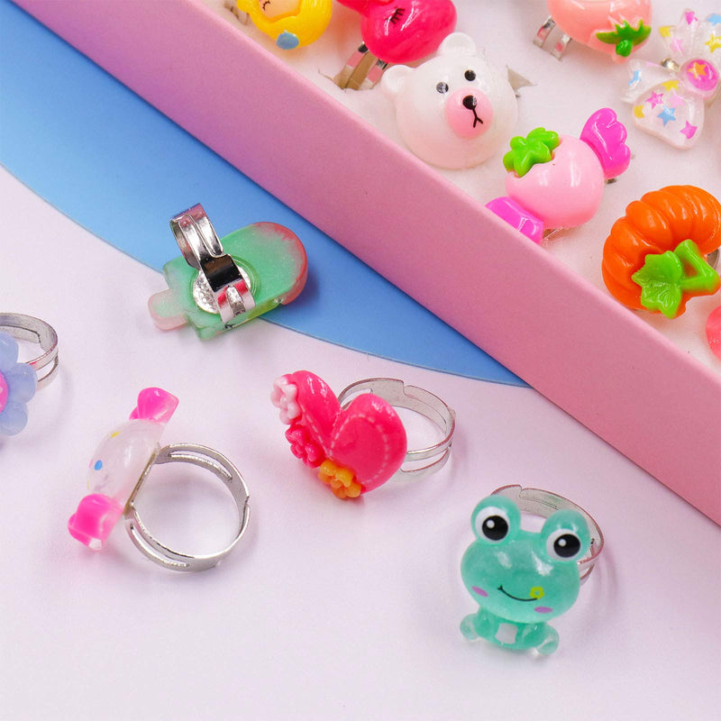 [Australia] - NEWITIN 50 Pieces Kids Rings Little Girl Jewelry Adjustable Rings Girl Pretend Play and Dress up Rings,Little Girls Gift Rings Cartoon 