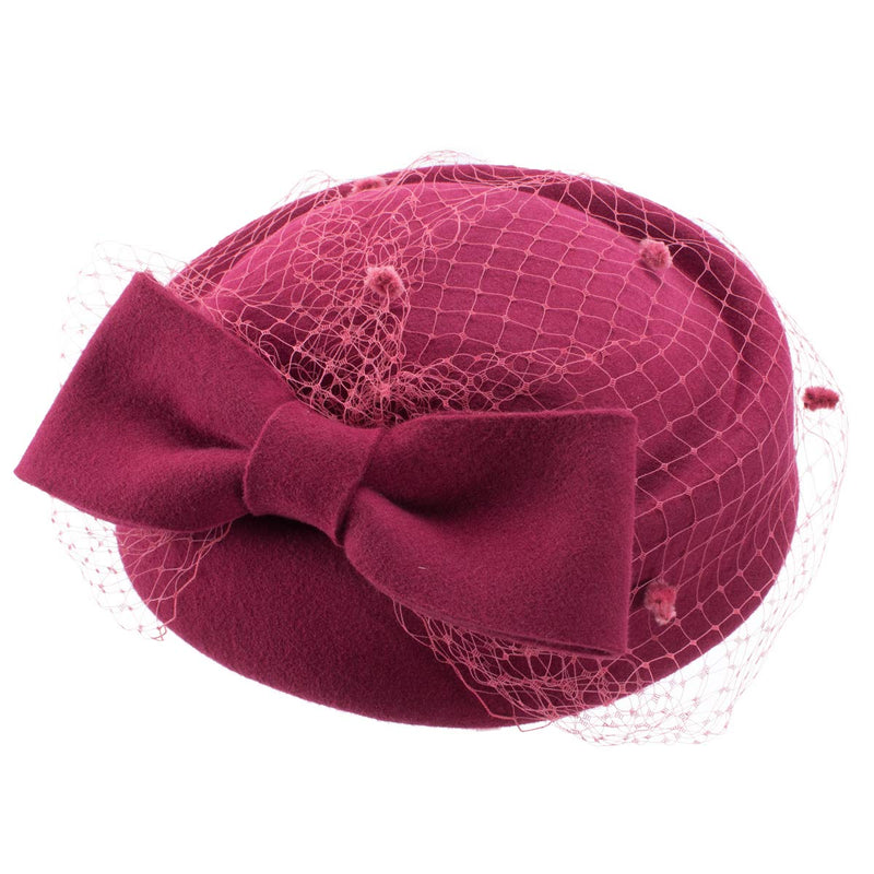 [Australia] - Lawliet Womens Dress Fascinator Wool Felt Pillbox Hat Party Wedding Bow Veil A080 Wine 