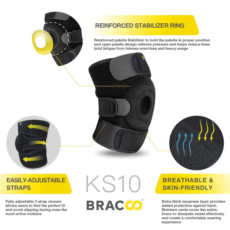 [Australia] - Bracoo Adjustable Compression Knee Patellar Tendon Support Brace for Men Women - Arthritis Pain, Injury Recovery, Running, Workout, KS10 (Black) Black 