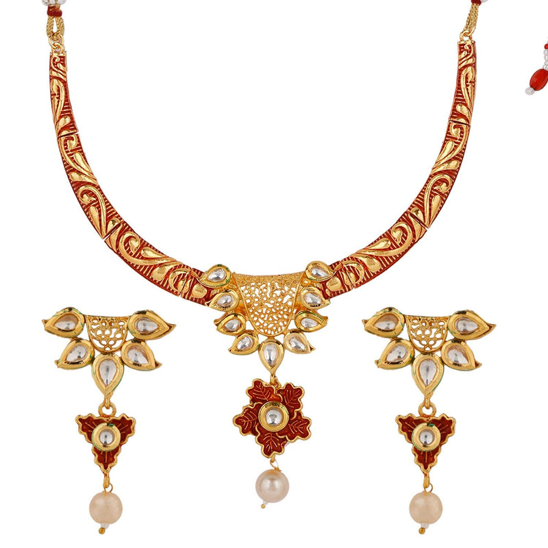 [Australia] - Efulgenz Indian Bollywood Traditional 14 K Gold Plated Kundan Pearl Wedding Choker Necklace Earrings Jewelry Set Brown 