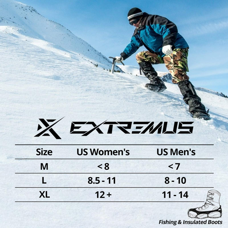 [Australia] - Extremus 23-Spike Ice Cleats, Crampons for Men or Women, Abrasion Resistant 201 Stainless Steel, 23 Individual Spikes On Each Foot, Flexible Silicone Frame, Tensioning Straps, Storage Bag Large (Boot Size: M 8-10/W 8.5-11) 