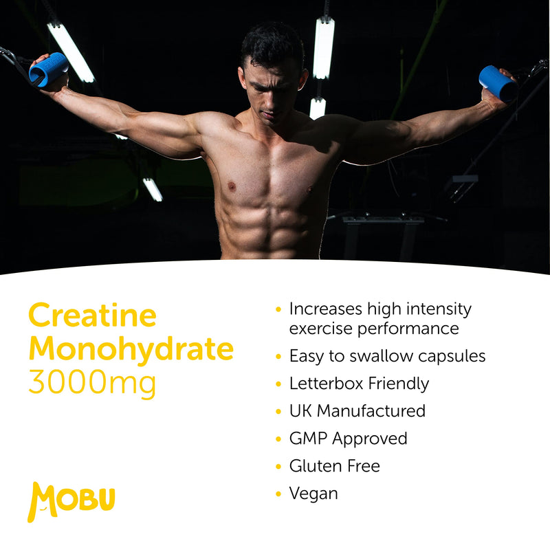 [Australia] - Creatine Monohydrate Capsules 750mg (3000mg Per Serving) - 120 Capsules - Boost Muscle Mass, Bulk & Strength - Supports Increased Energy & Performance - Pre Workout Supplement for Men & Women | MOBU 