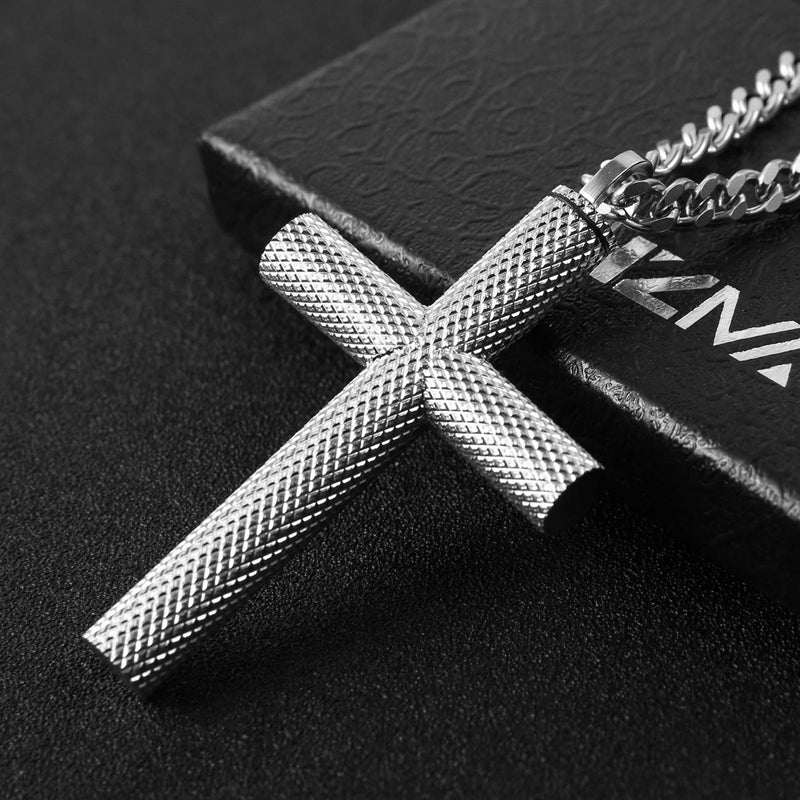 [Australia] - HZMAN Large Stainless Steel Cross Memorial Cremation Ashes Urn Pendant Necklace Keepsake Jewelry Urn Silver 