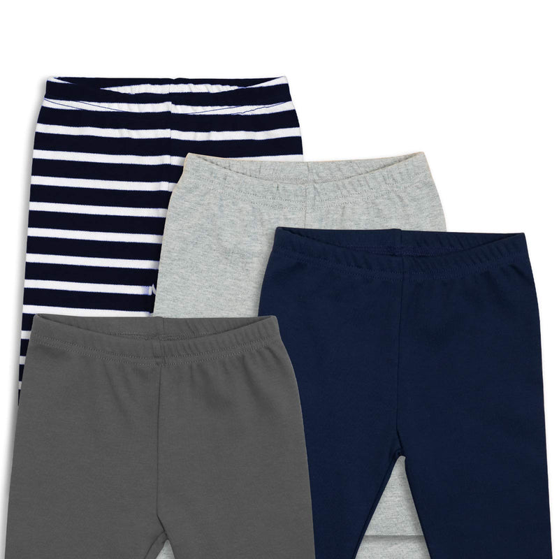 [Australia] - GLASH Kids Baby and Toddler Boys 4-Pack Cotton Pants (Size 12M - 5T) 12 Months Gray/Navy/Stripe 