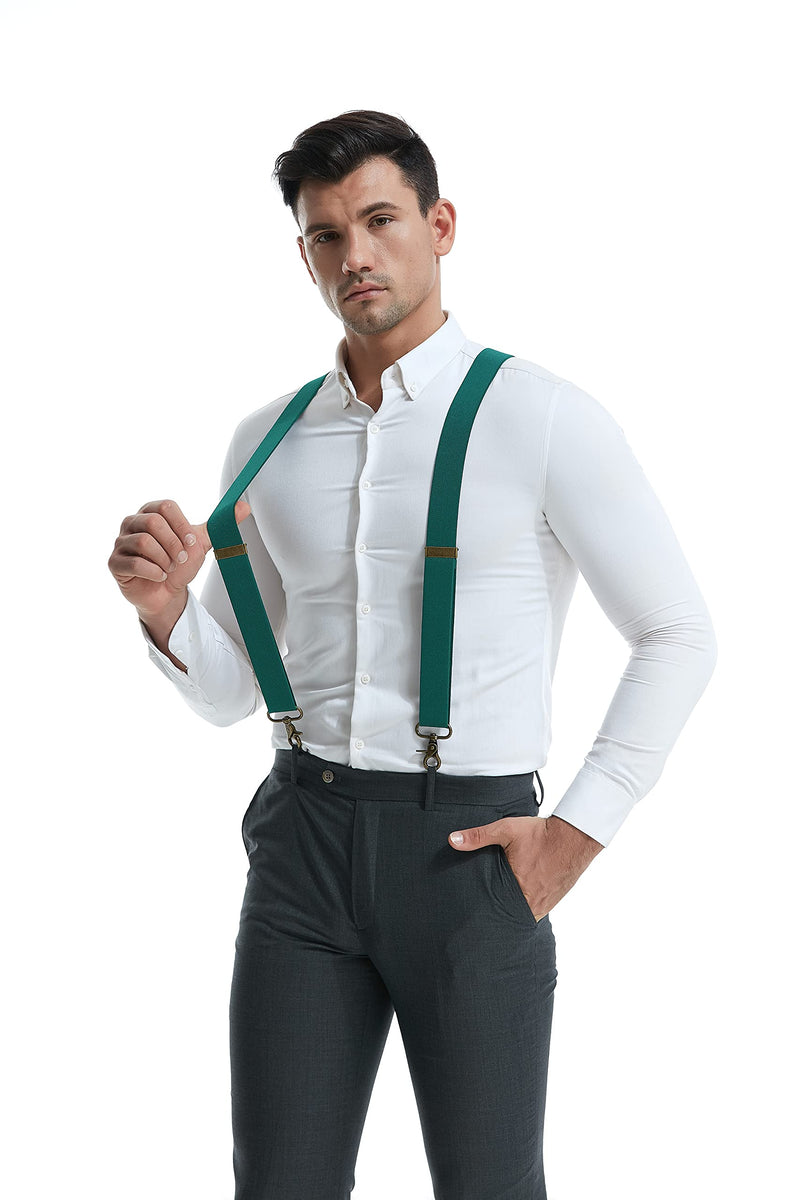 [Australia] - MENDENG Suspenders for Men Vintage Bronze Snap Hooks Adjustable Braces Groomsmen One Size Army Green 