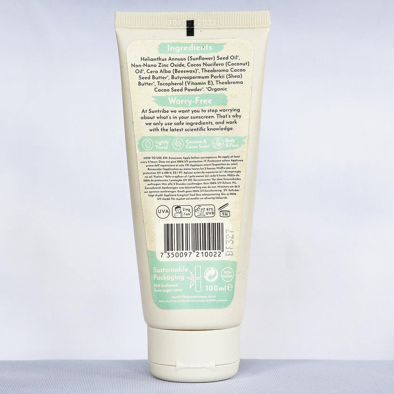 [Australia] - Suntribe All Natural Mineral Body & Face Sunscreen - SPF 30 - Reef Safe - Organic - Mineral UV-Filter (Zinc Oxide) - 7 Ingredients - Water resistant - White to transparent (100 ml) 100 ml (Pack of 1) 