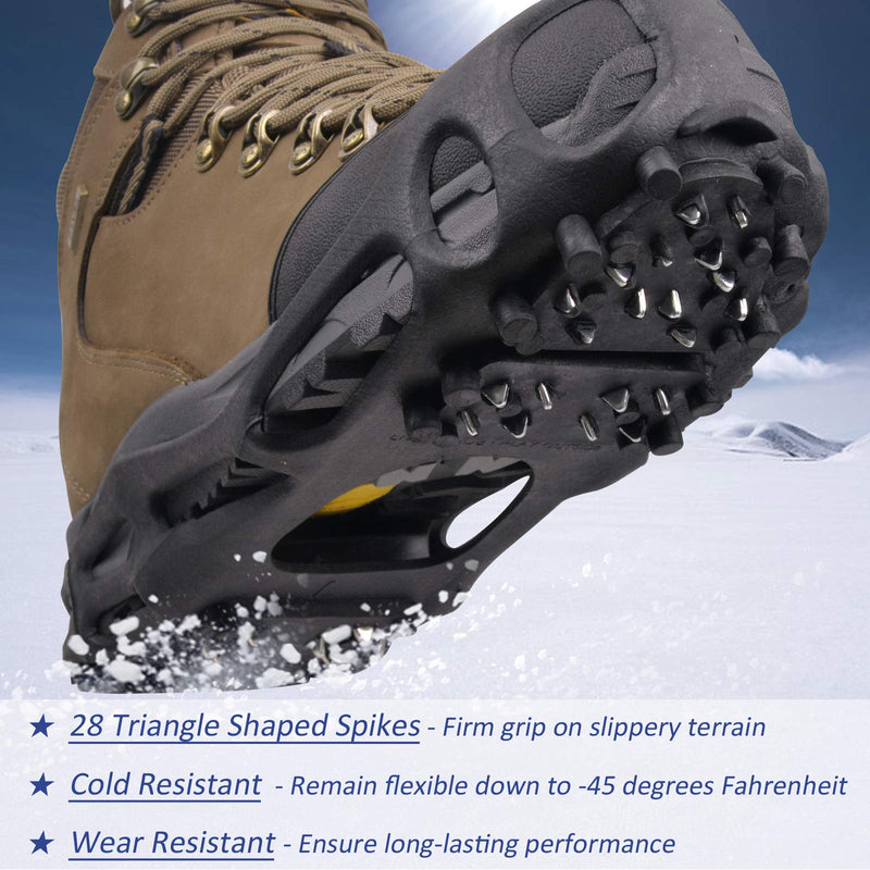 [Australia] - JSHANMEI Upgraded 28 Spikes Ice Traction Cleats Snow Ice Shoe Boot Cleats Crampons Men Women Anti Slip Footwear Traction Ice Snow Grips with Velcro Strap Small 