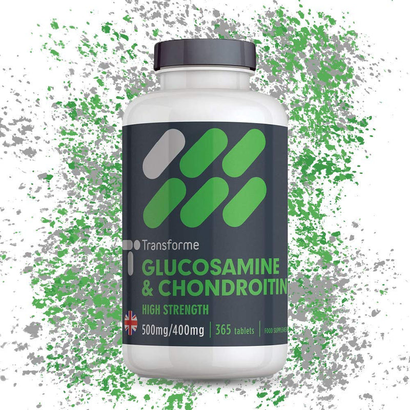 [Australia] - Glucosamine and Chondroitin 500mg/400mg High Strength Complex, 365 Tablets Up to 1 Year Supply, with Superior Chondroitin Sulphate (90% Potency), Gluten Free, by Transforme 