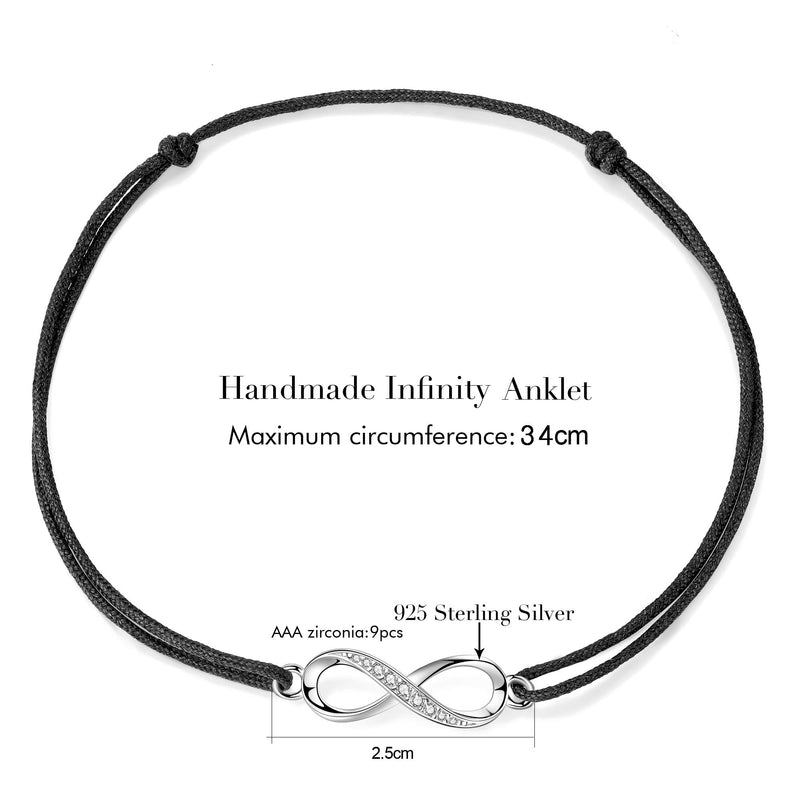 [Australia] - Infinity Anklet for Women Girl ZENI Soft Skin-friendly Rope Ankle Bracelets Handmade 34cm Adjustable Love Friendship Christmas Jewelry Gift 