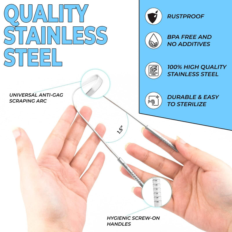 [Australia] - OCBA 2 Pack Tongue Scraper for Oral Health Natural Silver Tongue Cleaner Rustproof Use After Toothbrush for Fresh Breath Stainless Steel 