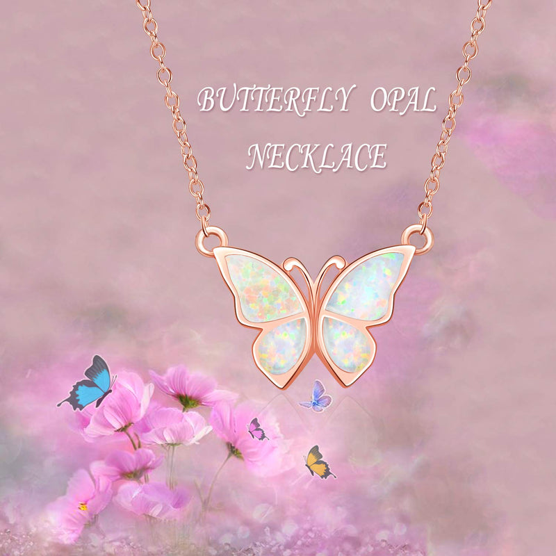 [Australia] - WINNICACA [ Necklace & Earrings & Rings&Bracelet& Anklet ] s925 Sterling Silver Created Opal Butterfly Jewelry for Women Teens Birthday -Mom gifts A- Rose gold butterfly choker 