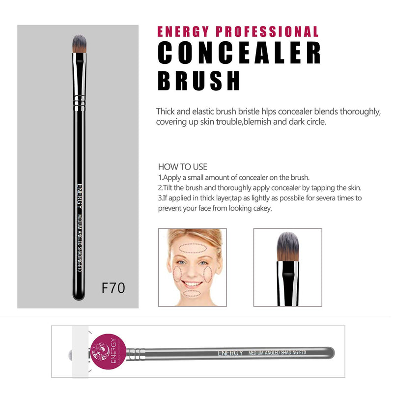 [Australia] - ENERGY Concealer Makeup Brush F70 Under Eye Small Flat Tapered Synthetic Bristle for Precision Color Corrector Concealing Eyes and Brow with Cream Liquid Makeup Tool Black 