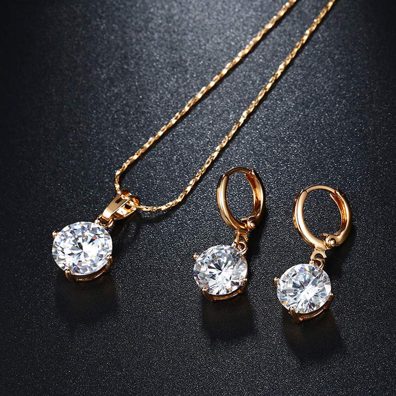 [Australia] - 18K Gold Plated Jewelry Set for Women Girls Cubic Zirconia Pendant Necklace and Dangle Earrings Sets Hypoallergenic CZ Bridal Wedding Gifts for Her 