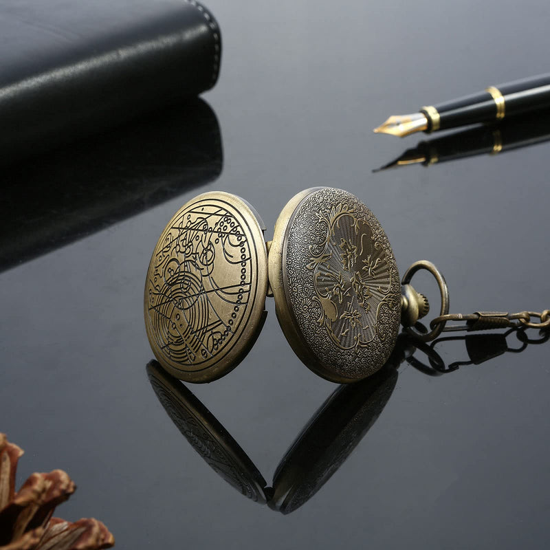 [Australia] - Pocket Watch Men Quartz Chain Bronze Case White Dial Antique with Box for Men 