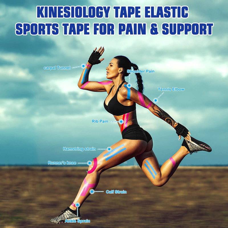 [Australia] - Kinesiology Tape Precut(3 Pack) Elastic Therapeutic Sports Tape Water Resistant Athletic Tape for Knees, Ankles, Shoulder, Elbow, Pain Relief and Injury Recovery 2 Inch x 16.4 feet Per Roll (3 Pack) Blue 