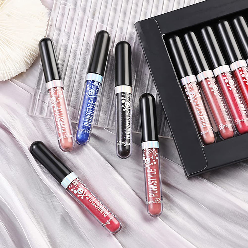 [Australia] - 12 Colors Glitter Lipstick Set Shimmer Lip Gloss Kit Diamond Shining Liquid Lipstick for Party, Masquerade, Cosplay, Halloween Makeup (A) A 