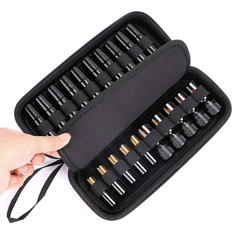 [Australia] - Hipiwe EVA Essential Oils Carrying Case Organizer for 20 Bottles 5ml 10ml Standard and Rollers Bottles Portable Hard Shell Essential Oils Travel Bag Holder for Young Living, doTERRA Storage (Black) Black 