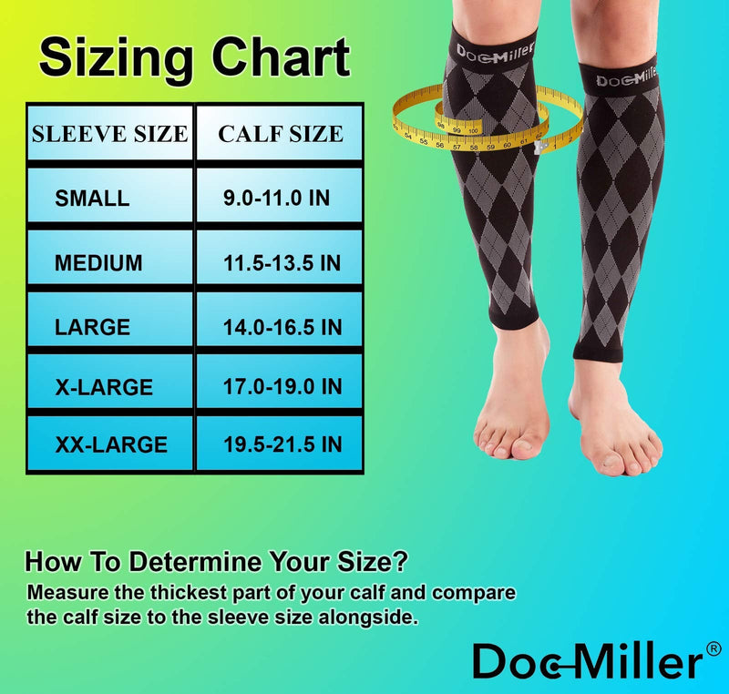 [Australia] - Doc Miller Calf Compression Sleeve for Men & Women - Fast Leg Pain Relief from Shin Splints, Varicose Veins - All Day Calf Support for Running, Travel & Everyday Use Black.Gray XX-Large 