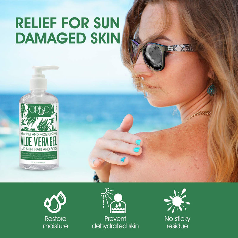 [Australia] - Aloe Vera Gel - 10 Fl Oz - With Organic Aloe Vera Cold Pressed - Pure Sunburn Relief - Soothing Moisturizer Lotion - For Face, Hair and Body - Bug Bites - Rashes - Small Cuts - Eczema Relief 