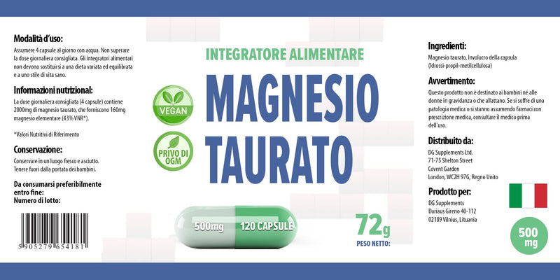 [Australia] - Magnesium Taurate 2000mg Per Serving 120 Vegan Capsules, 3rd Party Lab Tested, High Strength Supplement, No Fillers or Bulkers, Gluten and GMO Free Salmonella 120 Count (Pack of 1) 