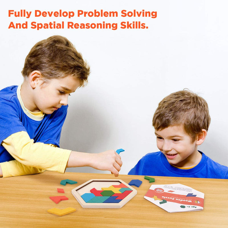 [Australia] - Coogam Wooden Kids Puzzle - Hexagon Shape Pattern Tetris Block Tangram Logic IQ Game STEM Montessori Brain Teaser Toy Gift for Teenagers 