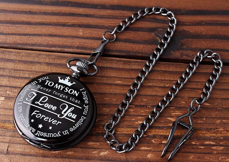 [Australia] - GORBEN Pocket Watches to My Son Forever Gifts for Son from Mom Dad for Christmas Birthday Graduation Black to Son 