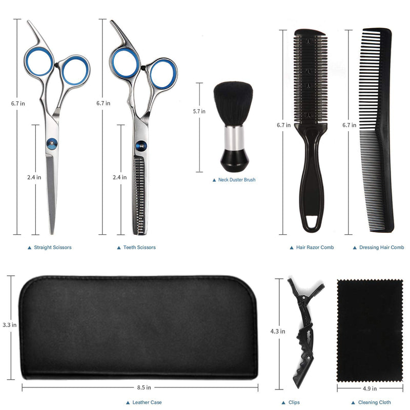 [Australia] - Hair Cutting Scissors Kit,11 Pcs Professional Haircut Scissors Kit with Cutting Scissors,Thinning Scissors,Neck Duster Brush,Comb,Barber Cape,Hair Clips,Hairdressing Shears Set for Barber and Home 