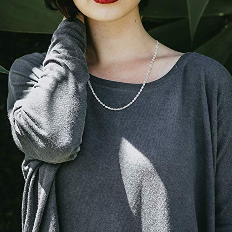 [Australia] - Sterling Silver 2mm diamond cut rope chain necklace- Made In Italy Rhodium 16.0 Inches 