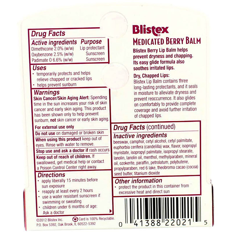 [Australia] - Blistex Medicated Berry Balm SPF 15 0.15 oz (Pack of 4) 