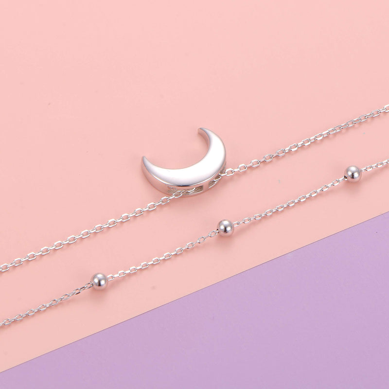 [Australia] - Layered Choker Necklace S925 Sterling Silver Star Full Moon Pendant Disc Jewelry Adjustable Lariat Necklaces for Women Girls Birthday Gifts 