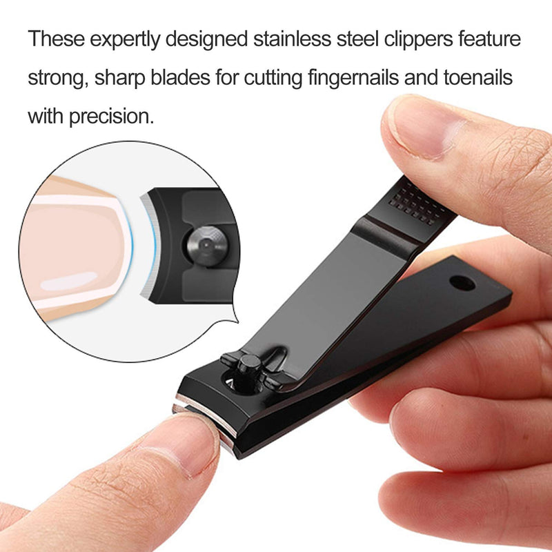 [Australia] - FIXBODY Nail Clipper Set – Black Stainless Steel Fingernails & Toenails Clippers & Nail File Sharp Nail Cutter with Leather Case, Set of 3 (Straight & Curved) 