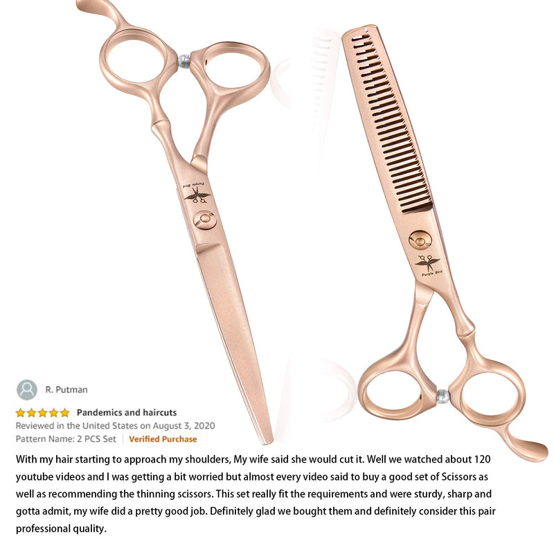 [Australia] - Hair Cutting Scissors Thinning Shear Set Professional Barber 6 inch Texturizing Blending Shear Salon Razor Edge Haircut Styling Kit for Men, Women, and Kids, Japanese Stainless Steel, Rose Gold A-Set 