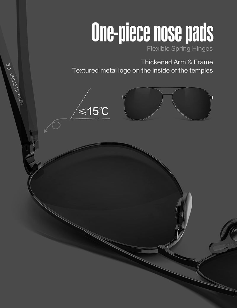[Australia] - LUENX Aviator Sunglasses for Men Women-Polarized Driving UV 400 Protection 60 MM 13-black/Non-mirrored/Without Zipper Case 60 Millimeters 