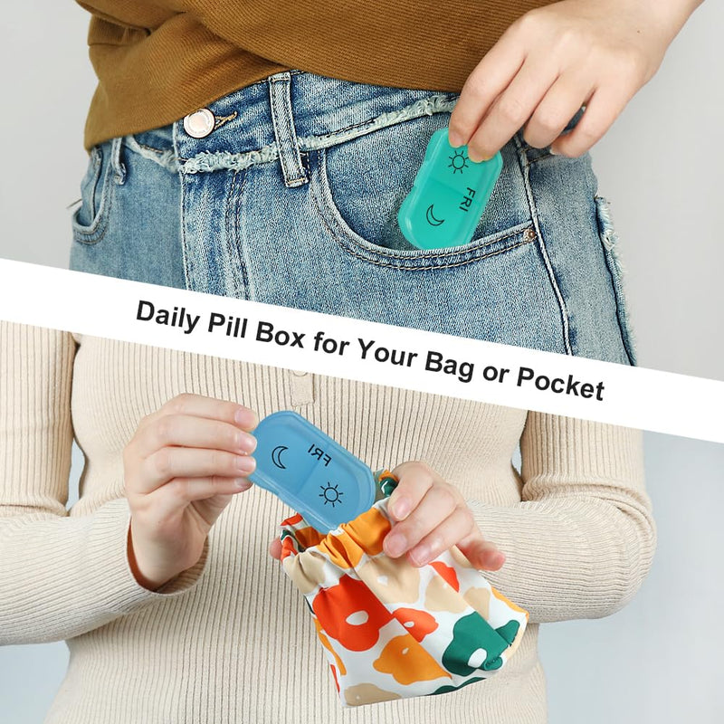 [Australia] - Little Daily Pill Box Case AM PM for 7 Day, Small Pocket Purse Pills Holder, Cute Drug Organiser Container 2 Times a Day Rainbow01 