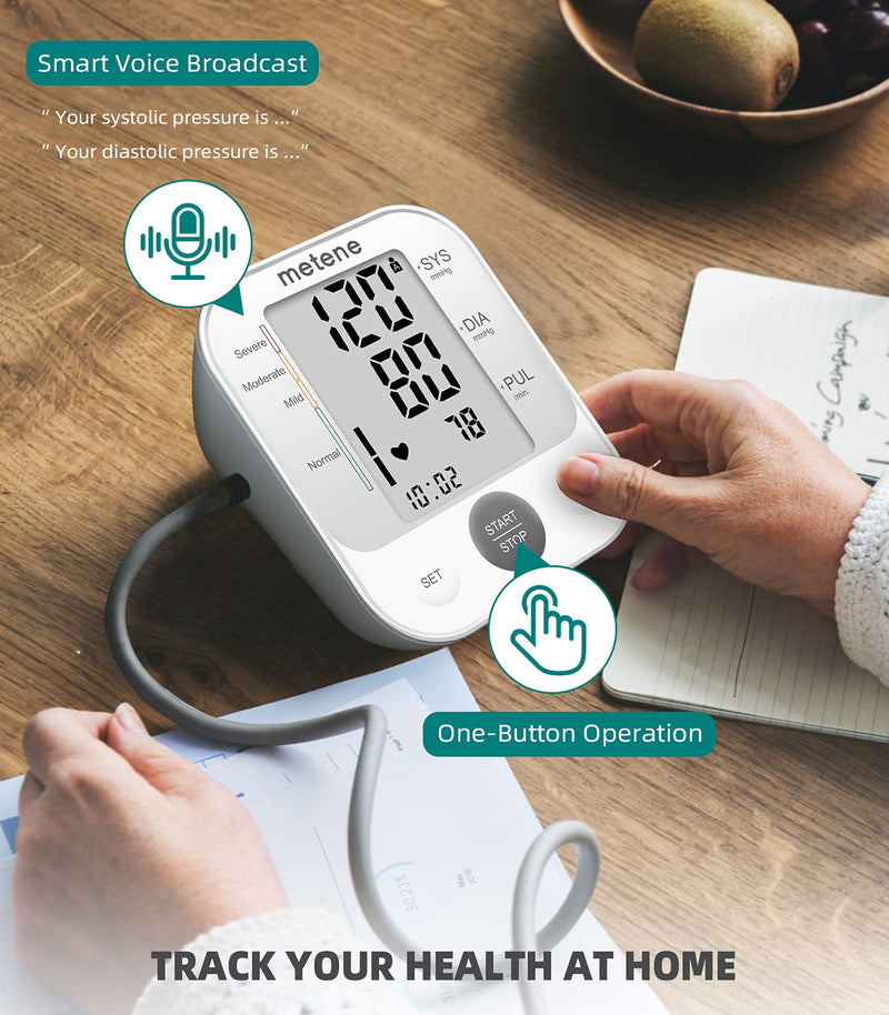 [Australia] - Metene Blood Pressure Monitor Upper Arm BP Cuff Machine, Accurate Automatic High Blood Pressure Machine Kit with Large Cuff 22-40cm, Pulse Rate Monitor for Home Use 