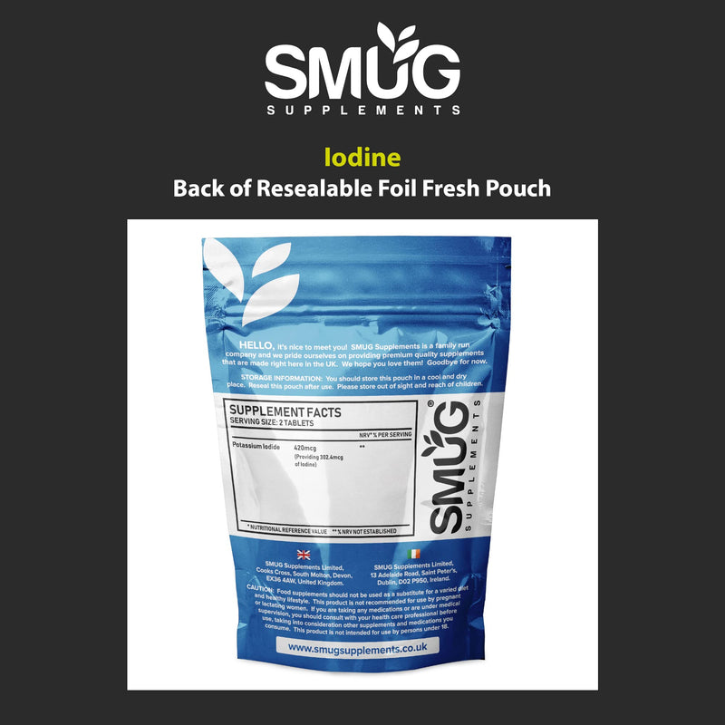 [Australia] - SMUG Supplements Iodine Tablets - 300 High Strength 150mcg Pills - Fight Fatigue with Potassium Iodide - Suitable for Men and Women - Vegan Friendly - Made in Britain 