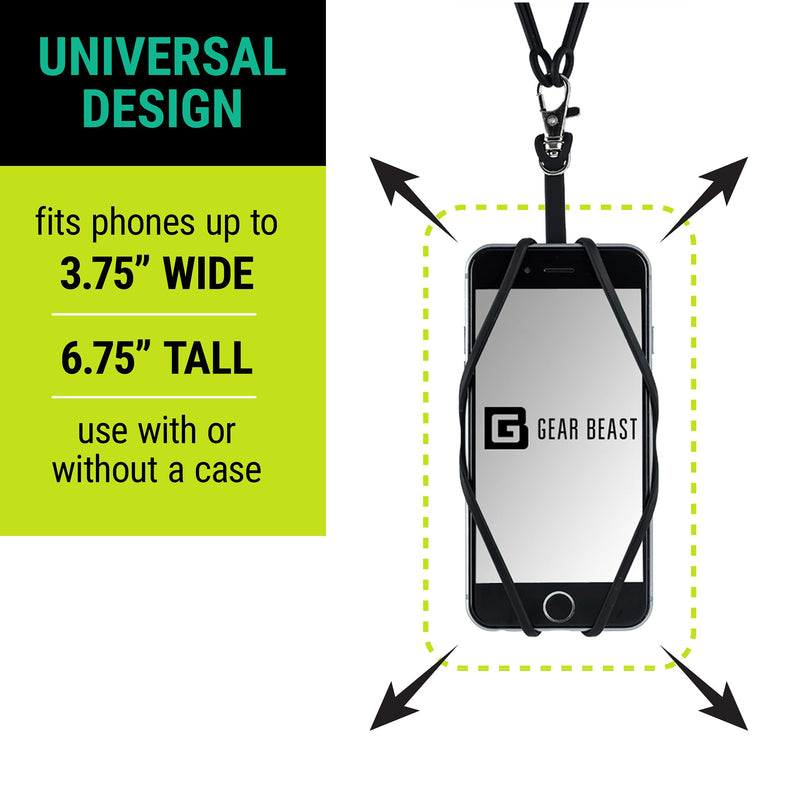 [Australia] - Gear Beast Cell Phone Lanyard - Universal Neck Phone Holder w/ Card Pocket and Silicone Neck Strap - Compatible with Most Smartphones, Black 