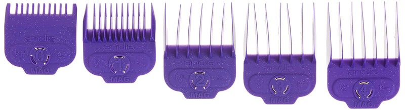 [Australia] - Andis - Nano-silver Magnetic Attachment 5 Combs - Suitable for Hair Clipper Trimmer, Professional Use, Easy Clean, and Long-Lasting - Small Sizes, 6", 8", 4", 3/8", and 2" - Purple 