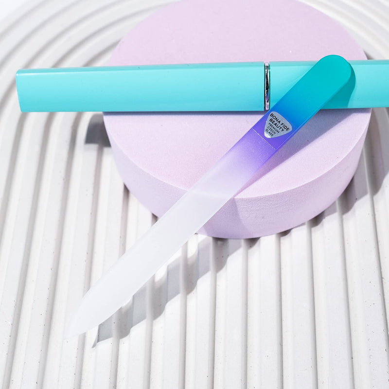 [Australia] - Glass Nail File with Case, Czech Glass Fingernail Files, Manicure Nail File for Natural Nails, Expert Precision Filing + Smooth Finish - Bona Fide Beauty Pastel Premium Nail Filer Pastel Aqua/Violet 