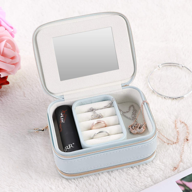 [Australia] - YMHB Jewelry Box, Small Travel Jewelry Box, Portable Display Storage Case Box for Rings Earrings Necklace (Light Blue) 