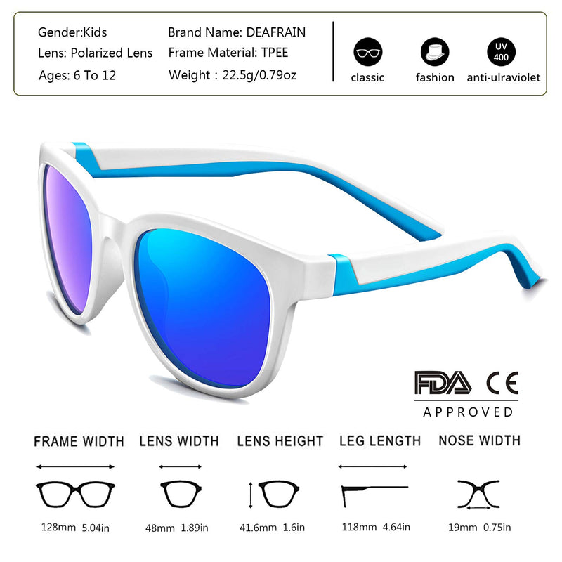 [Australia] - Kids Sunglasses Polarized Sport TPEE Unbreakable Flexible UV Protection for Boys Girls Age 6-12 Bright White/Blue Frame|blue Revo Lense 
