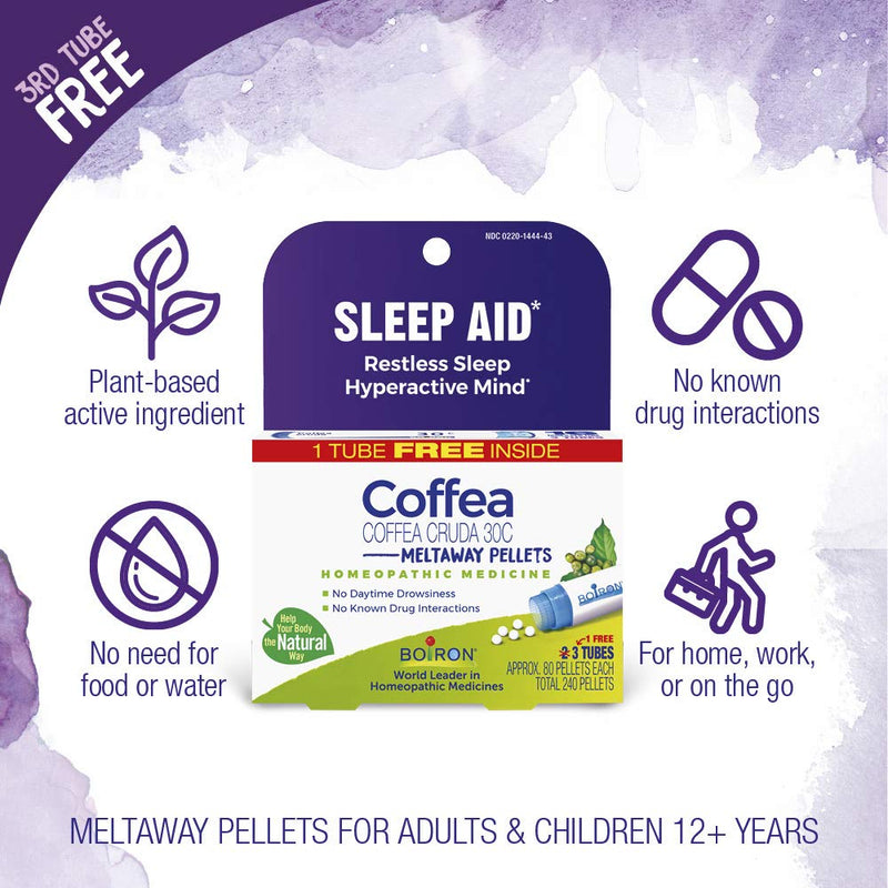 [Australia] - Boiron Coffea Cruda 30C Homeopathic Sleep Aid for Restless Sleep, Mental Hyperactivity, Racing Thoughts, and Difficulty Sleeping - 3 Count (240 Pellets) 